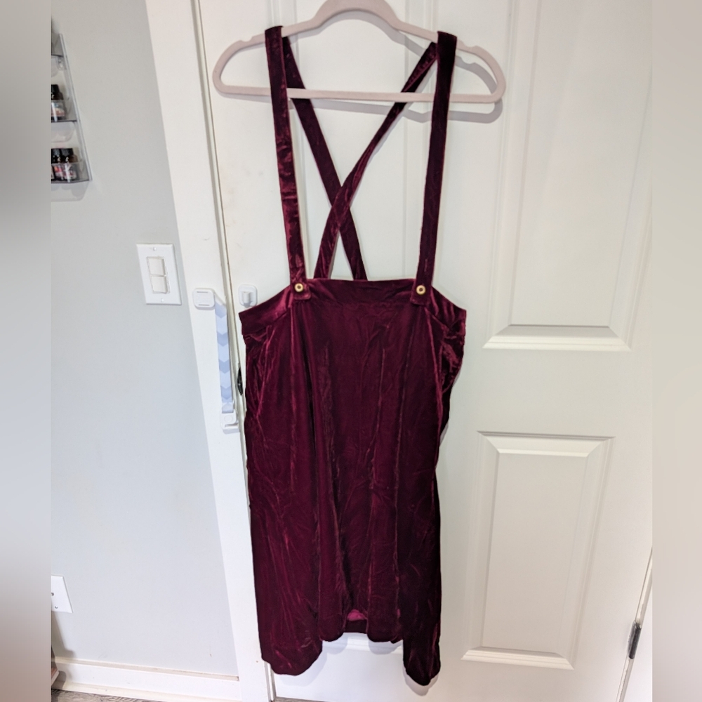 eShakti Velvet Burgundy pinafore Dress with Straps 2x